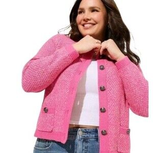 Torrid Preppy Pink Tweed Cardigan Sweater Womens Plus 6X Cotton Blend Knit Twee